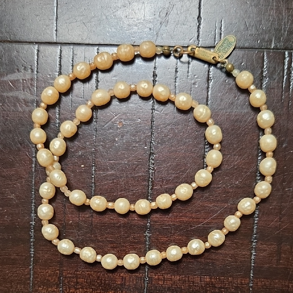 Vintage Miriam Haskell Faux Baroque Pearl / Glass Necklace Long Single Strand